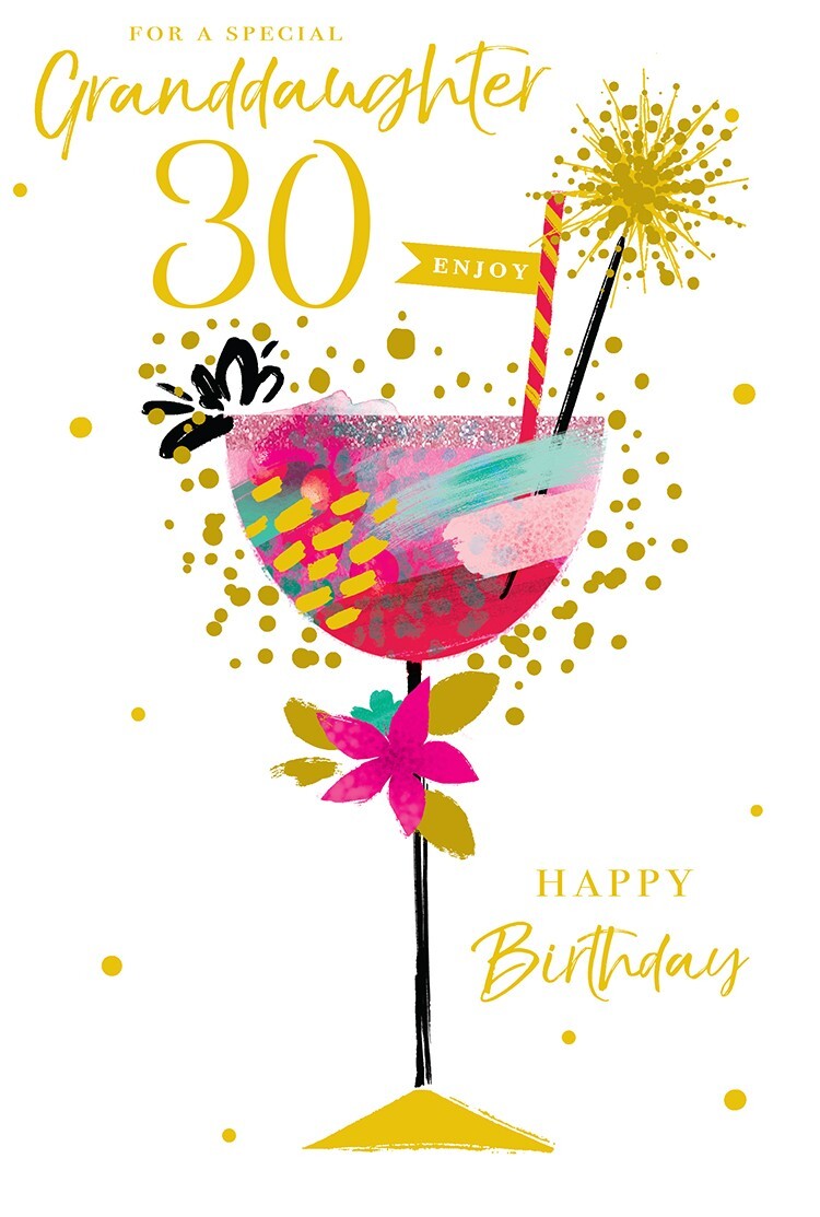 30th Birthday Card Granddaughter - Cocktail Party Design ~ Approx 6"x9"