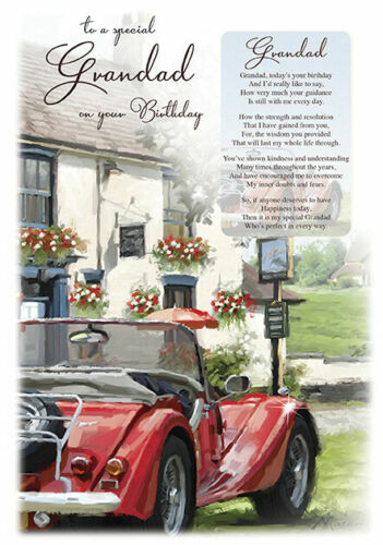 Grandad Birthday Card With Keepsake Card Vintage Car Design Lovely Verse
