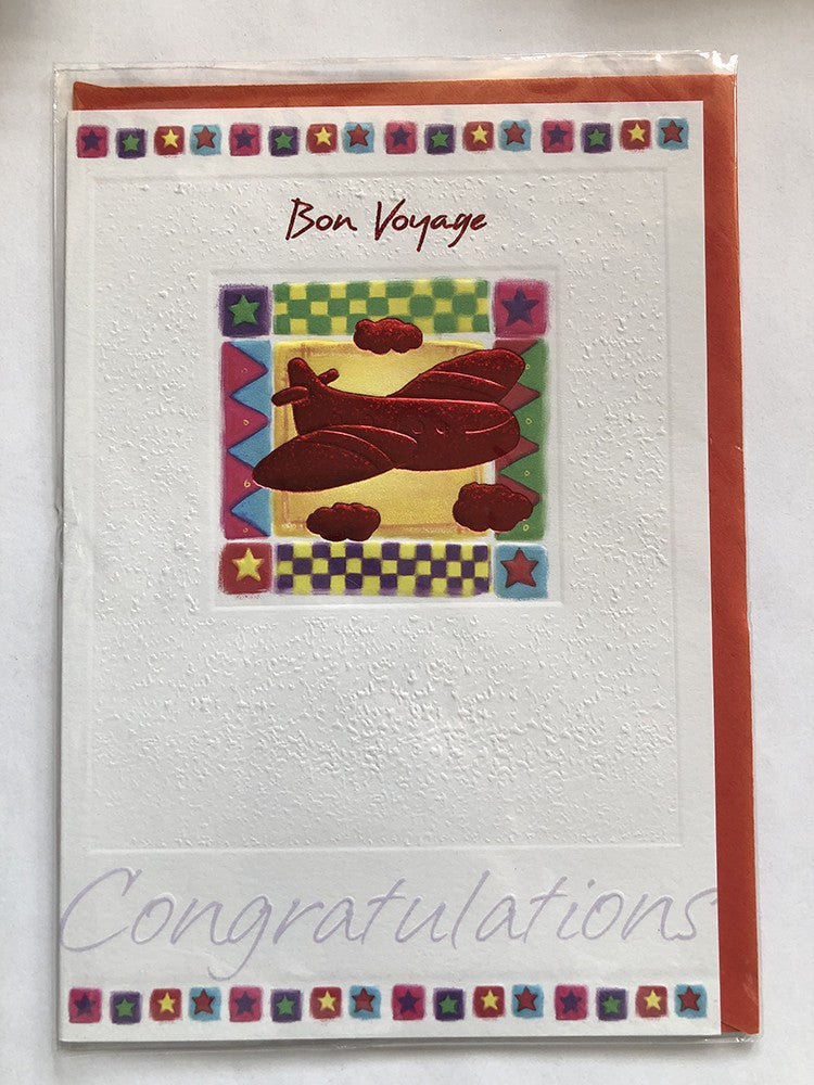 Bon Voyage Card Goodbye Good Luck Red Foil Aeroplane Congratulations