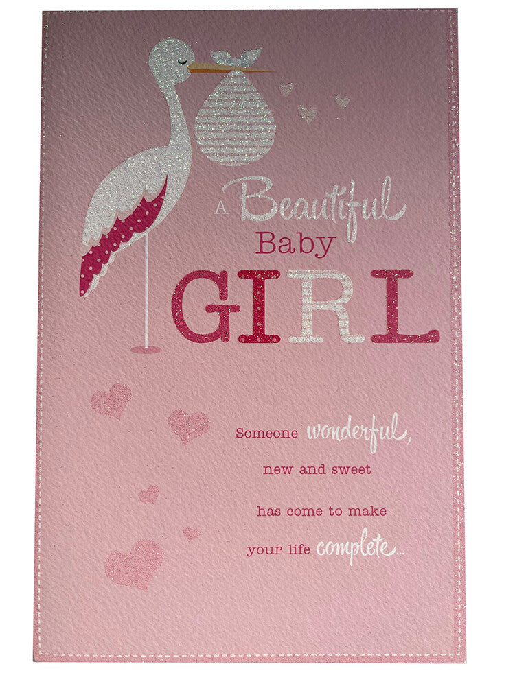 Birth Baby Girl A Beautiful Stork Design New Baby Modern Greeting Card