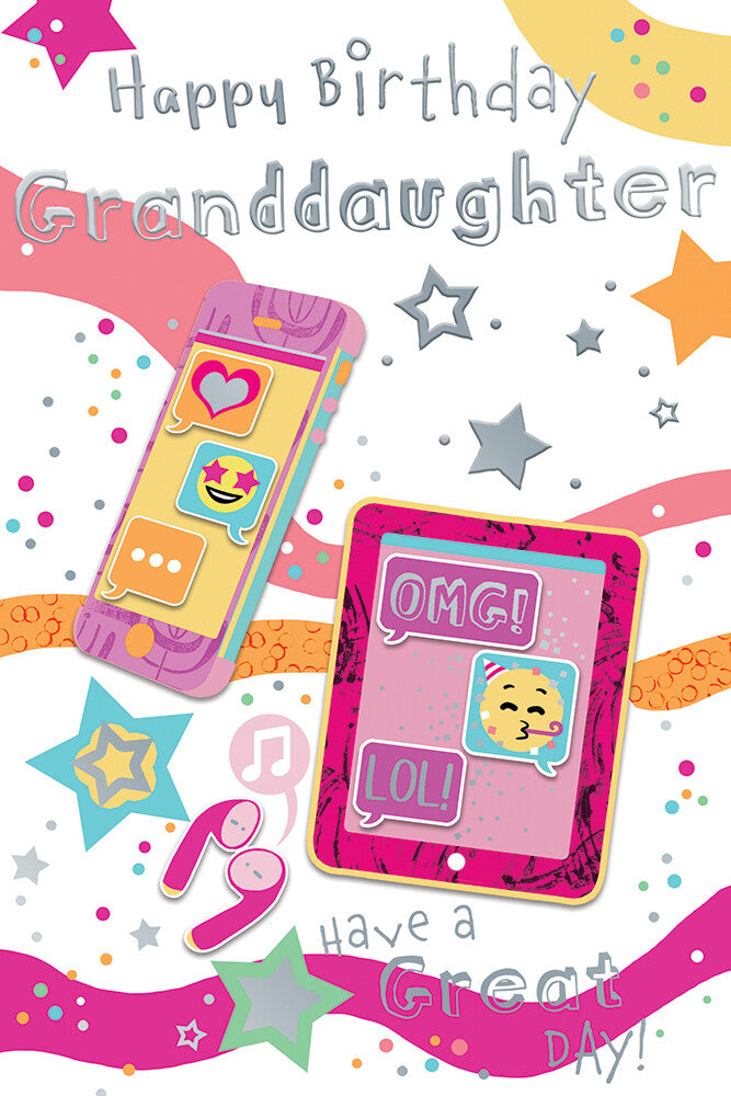 Granddaughter Happy Birthday Card Have A Great Day Texting Device