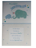 New Baby Boy Card  Glitter Elephants & Verse  13.5x21cm  Colour Insert