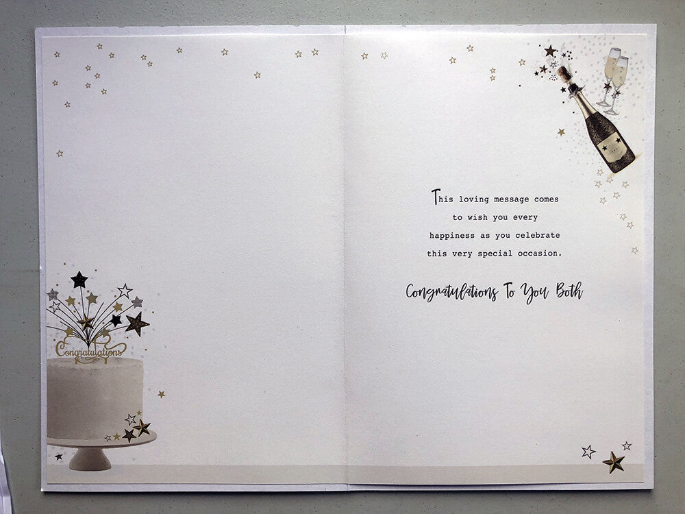 Wedding Card Congratulations You Are Married Gold Stars Cake Champagne Couples