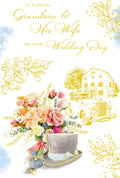 Grandson & Wife Wedding Day Card Flowers Foil Finish Lovely Verse