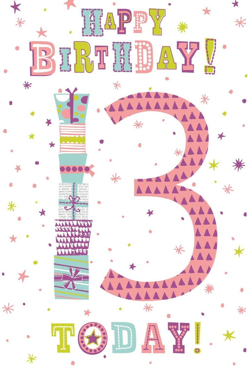 13th Happy Birthday Card 13 Today Teenager Gift Design Female Bright Vibrant