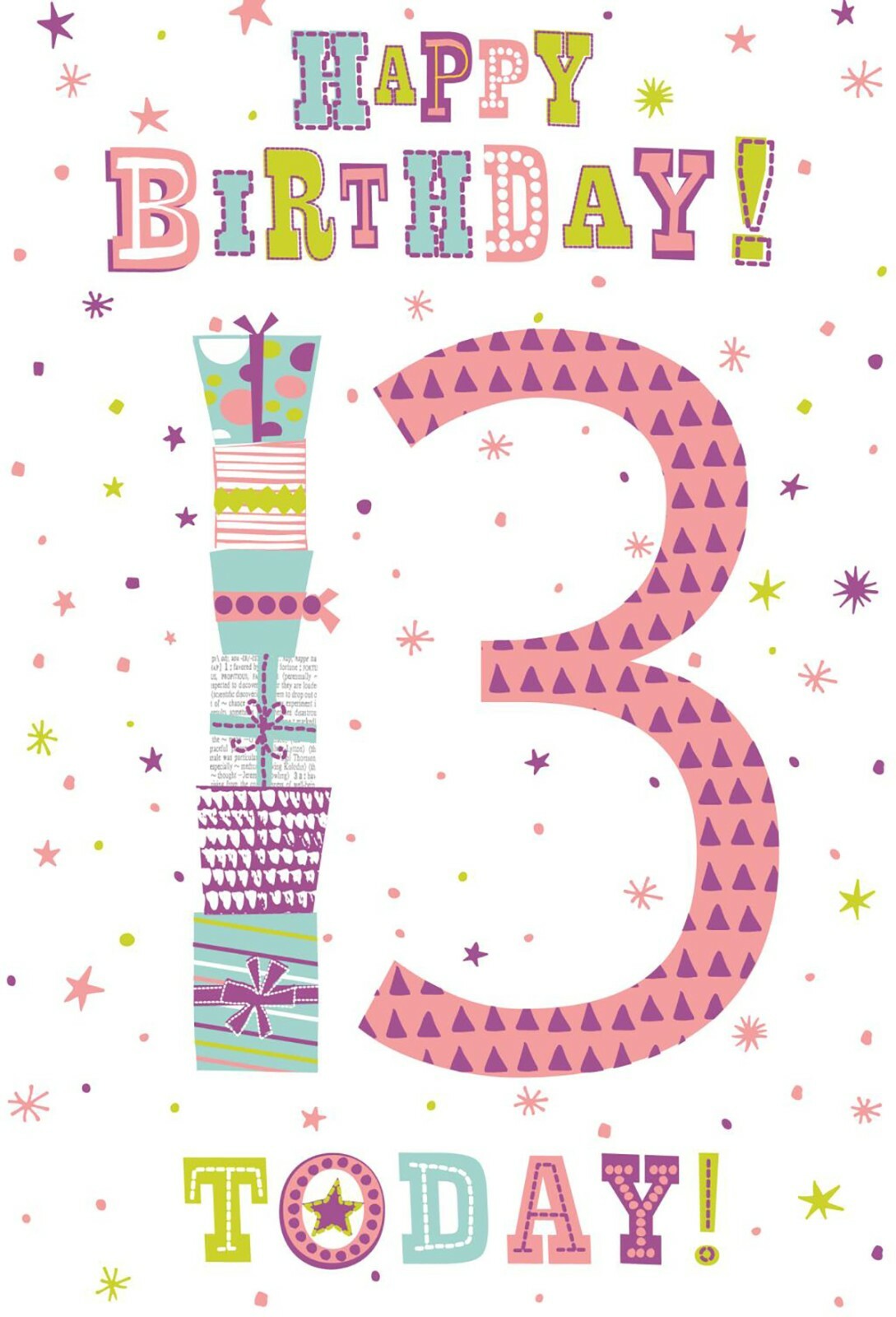 13th Happy Birthday Card 13 Today Teenager Gift Design Female Bright Vibrant