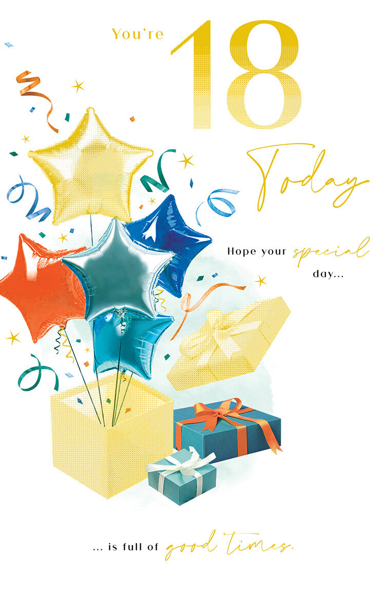 Happy 18th Birthday Card Male Foil Finish 9" x 6" Lovely Verse