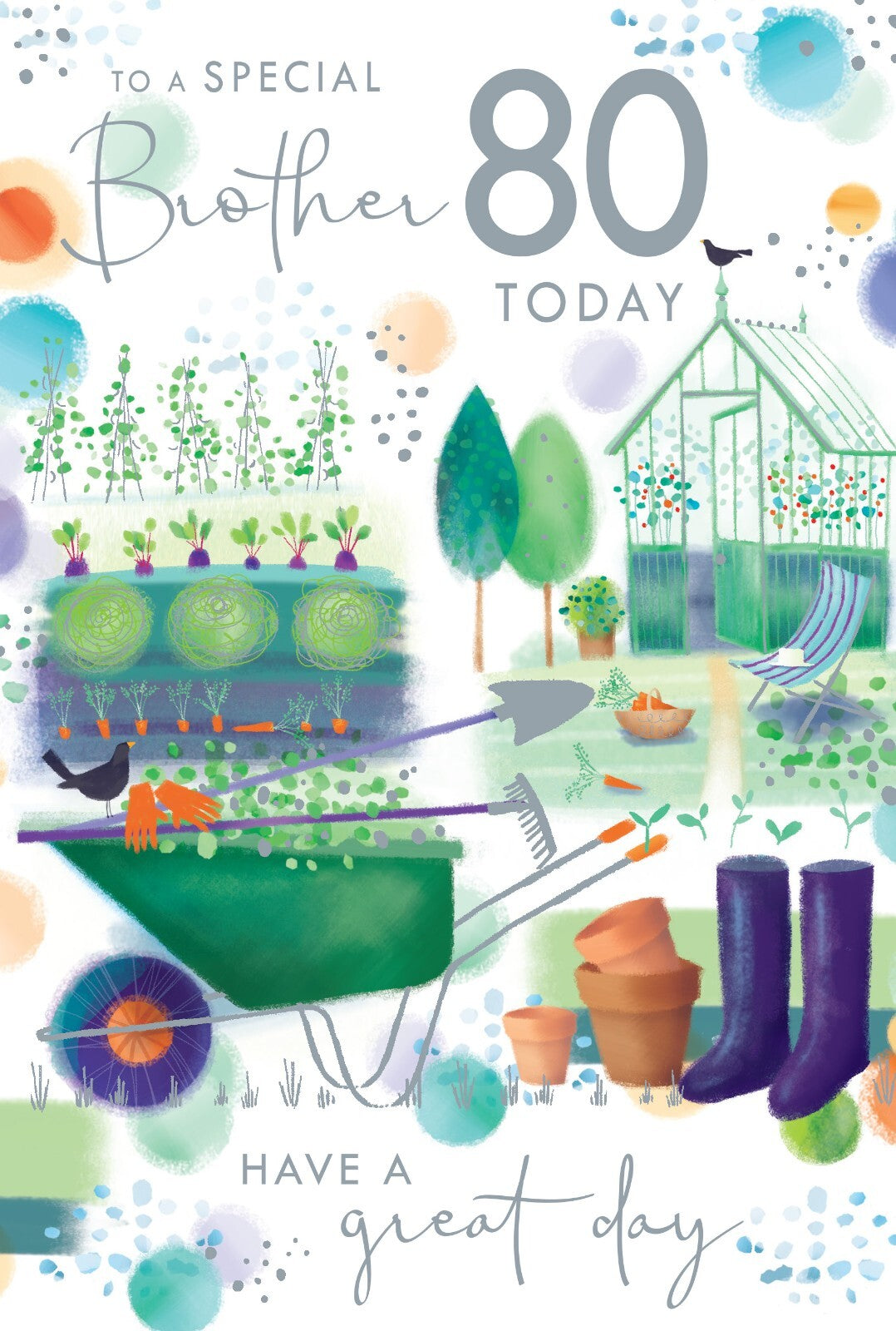 Brother 80th Birthday Card - Gardening Theme - Special 80 Today With Verse
