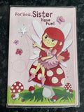 Sister Happy Birthday Card Fairy Toadstool Wand Butterflies Have Fun