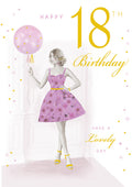 Happy 18th Birthday Card Female Foil Finish 8" x 6" Lovely Verse