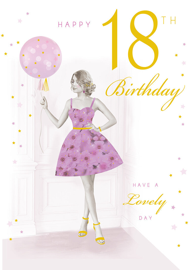 Happy 18th Birthday Card Female Foil Finish 8" x 6" Lovely Verse