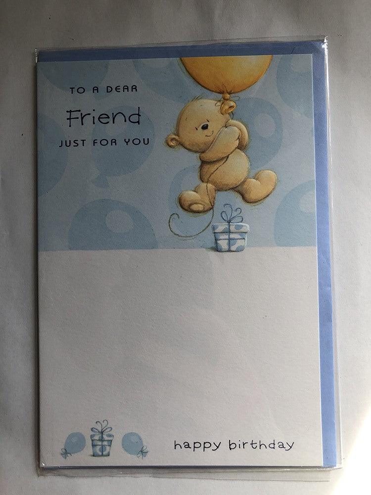 Friend Happy Birthday Card Cute Bear Holding Yellow Balloon Gifts Just For You