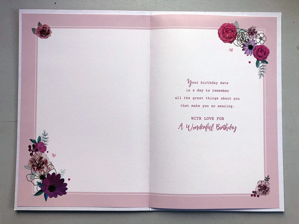 Sister 70th Birthday Card  Pink Floral Design & Sentimental Verse  15x23cm
