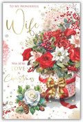 Christmas Card To Wonderful Wife Large Flowers Bouquet Gift Box 15x23cm