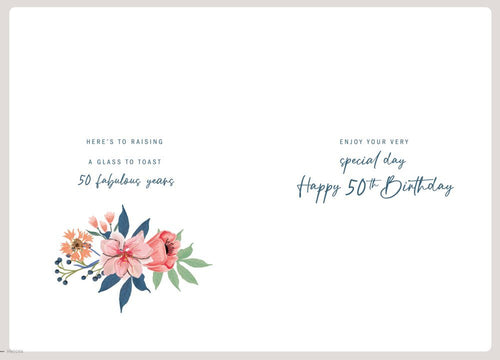 50th Female Birthday Card Milestone Age 50  Tag - 9 x 6 " - Foil Embossed