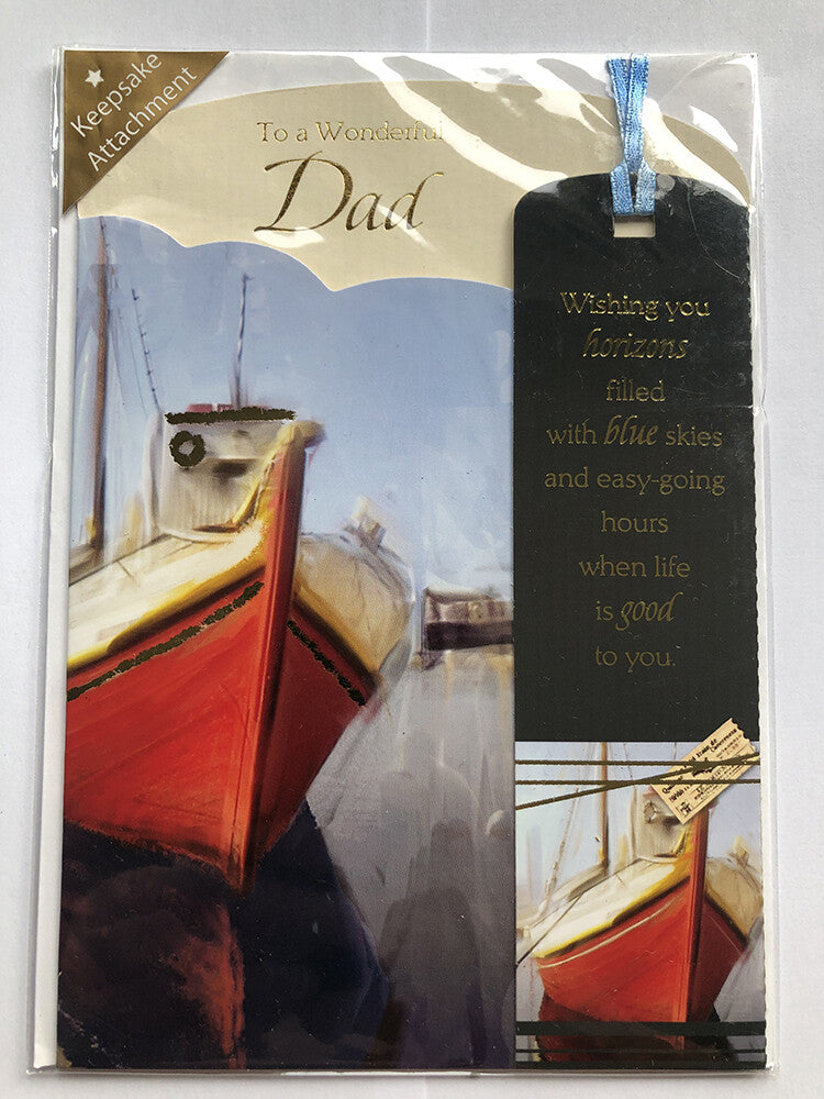 Dad Happy Birthday Card  Wooden Saiing Boat Keepsake Bookmark