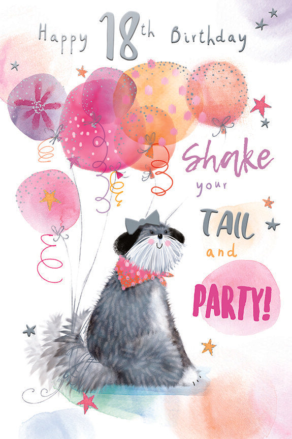 Happy 18th Birthday Card 18 Birthday Shake Your Tail and Party Cute Dog