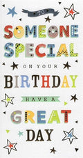 Someone Special Birthday Card Bold Word Scroll Star Design Happy Lovely Verse