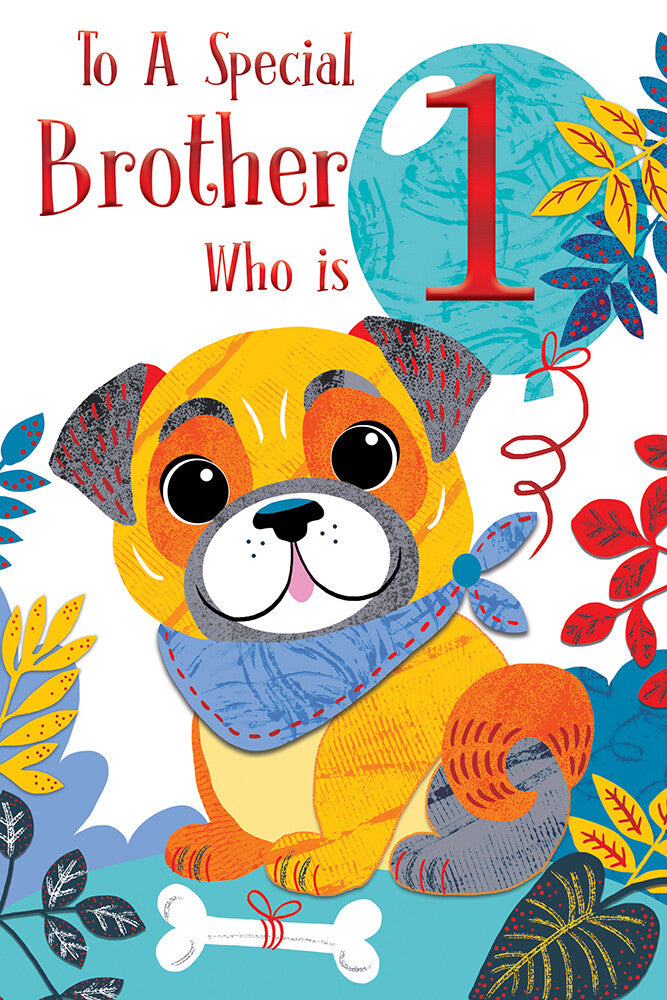 Brother 1st Birthday Card Age 1 Today Cute Dog Happy Lovely Verse