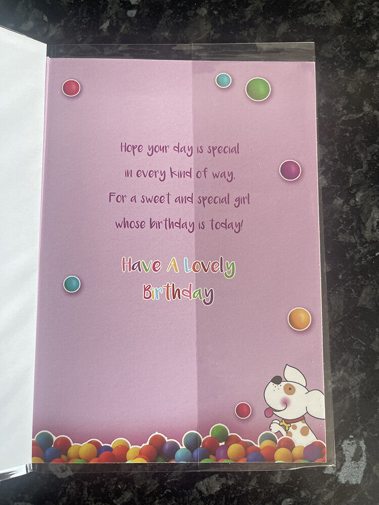 Open Happy Birthday Card Birthday Wishes Girl Lollipop Sweets Balloons