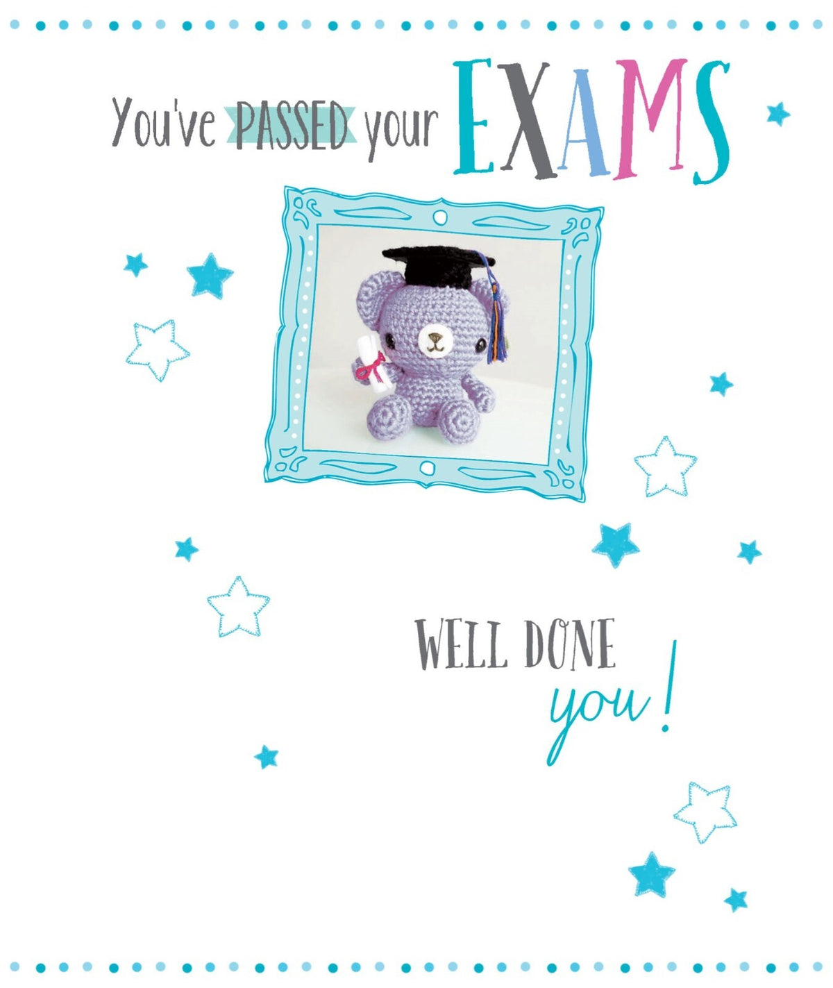 Passed Your Exams Card Well Done You! Star & Teddy Design Bright Modern