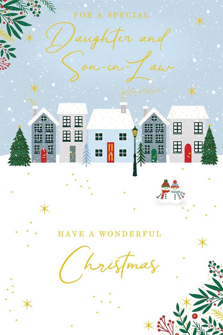 Daughter & Son in Law Christmas Card Modern Houses 9" x 6" Lovely Verse