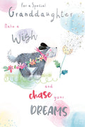 Granddaughter Birthday Card Make A Wish & Chase Your Dreams Cute Dog