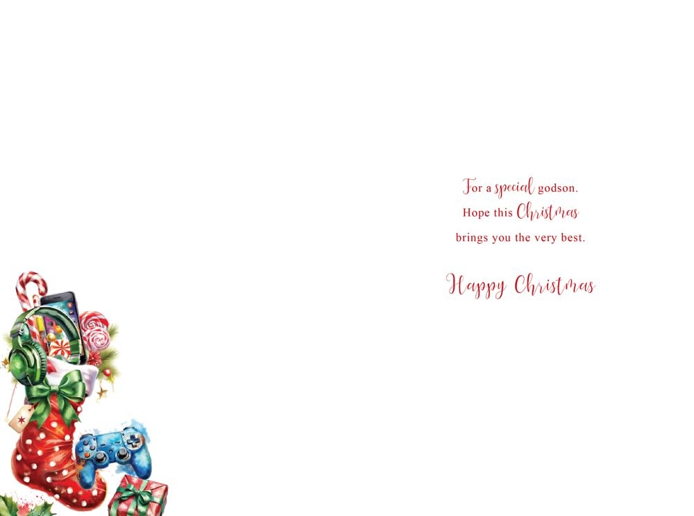 Christmas Card Special Godson Large Gaming Controller Stocking 15x23cm
