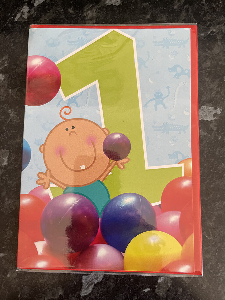 Age 1 Male Birthday Card 1st Cute Boy Smile Tooth Ball Pit