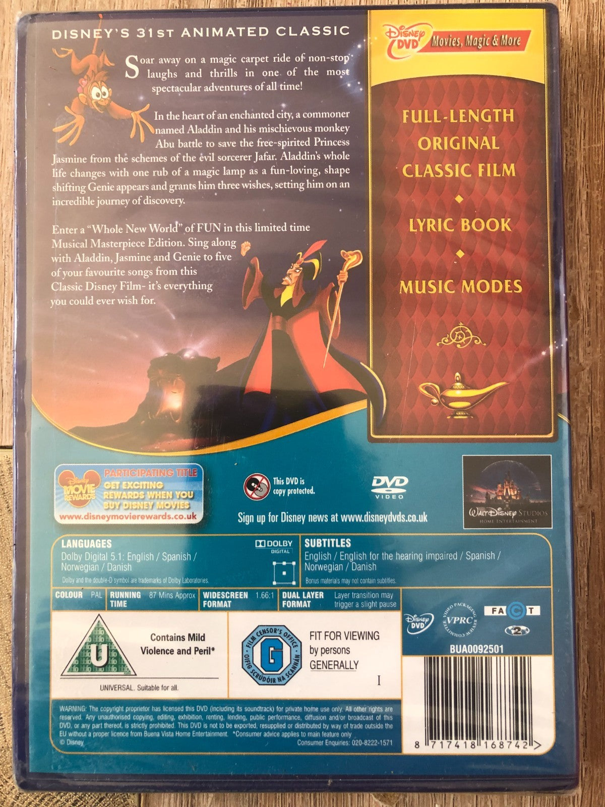 Disney Aladdin DVD Musical Masterpiece Edition New & Sealed