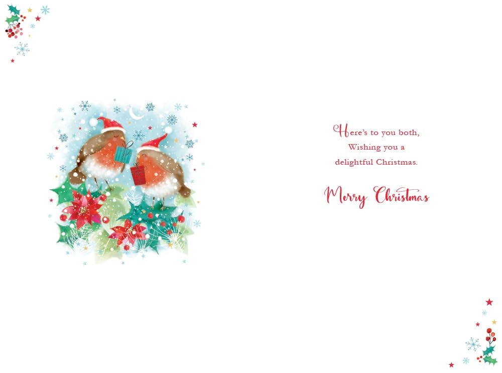 Daughter & Son in Law Christmas Card Modern Robins 9" x 6" Lovely Verse