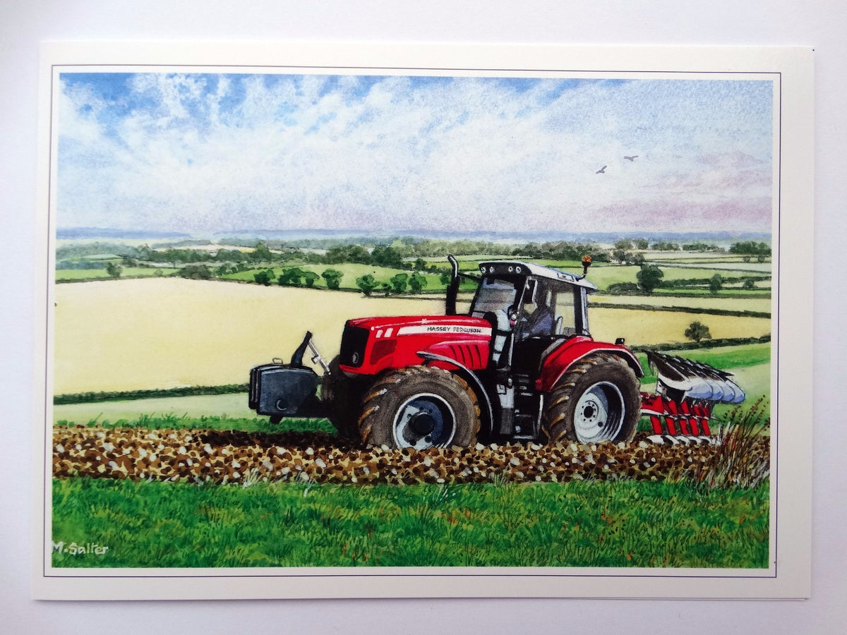 NEW Massey Ferguson Tractor Ploughing Blank Greeting Card - 8"x6" UV Gloss
