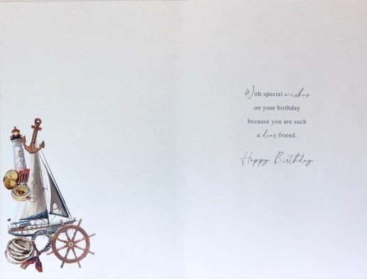 Birthday Card for Friend  Nautical Design  15x23cm  Colour Insert