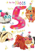 Niece 5th Birthday Card Age 5 Guinea Pigs 9" x 6" Lovely Verse