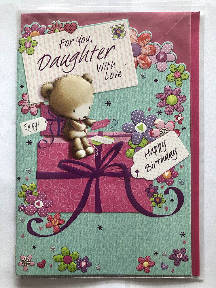 Daughter Happy Birthday Card Cute Bear Gifts Hearts & Flowers