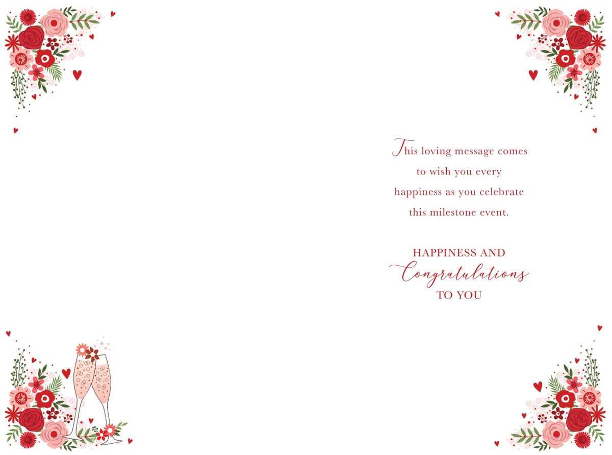 Ruby Wedding Anniversary Card  40 Years Together  Floral & Champagne  15x23cm