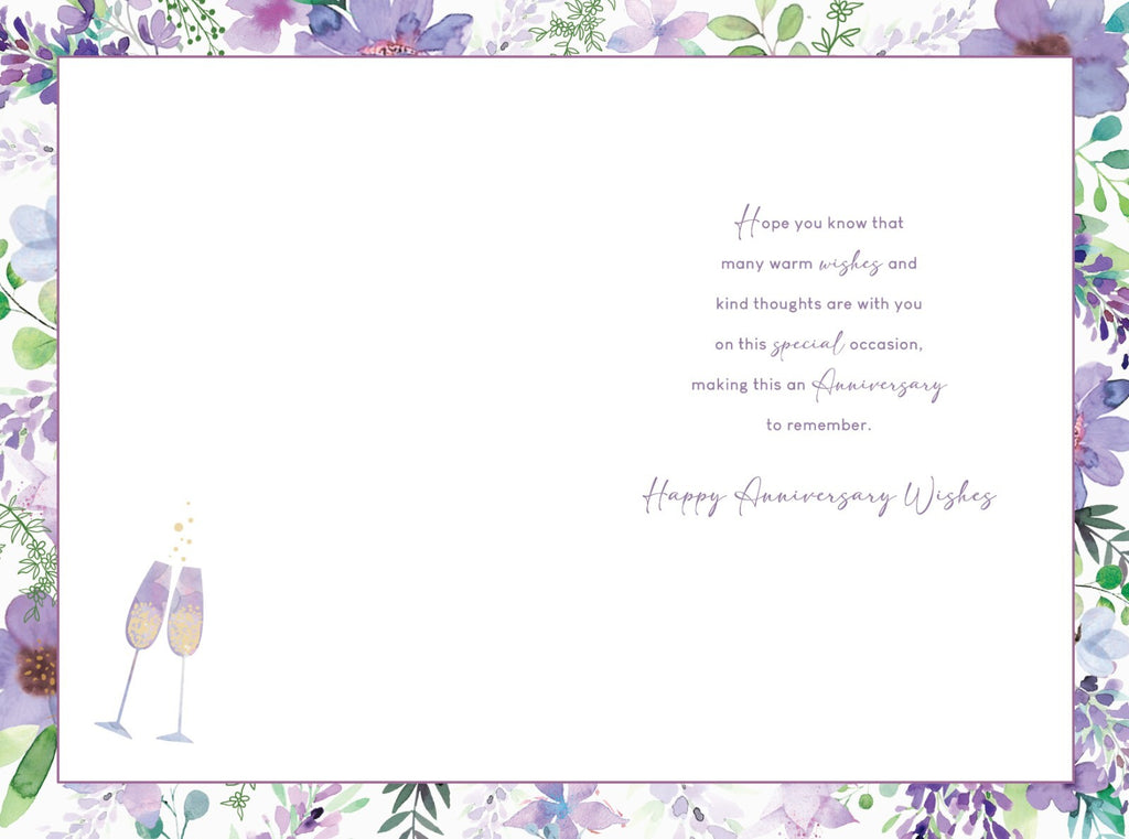 On Your Anniversary Card Champagne Flowers Foil Finish Lovely Verse