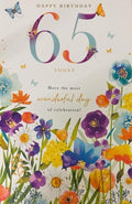 65th Birthday Card  Colourful Floral & Butterfly Design  15x23cm