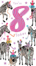 Age 8 Female 8th Birthday Card Zebras 9" x 5" Lovely Verse