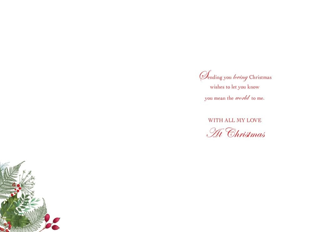 Christmas Card For The One I Love Large Robins Wreath Hearts 15x23cm