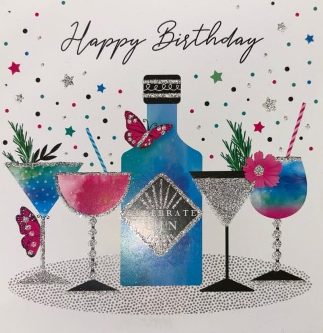 Gin Birthday Card for Her Women Female Happy Birthday Cheers Cocktail Luxury