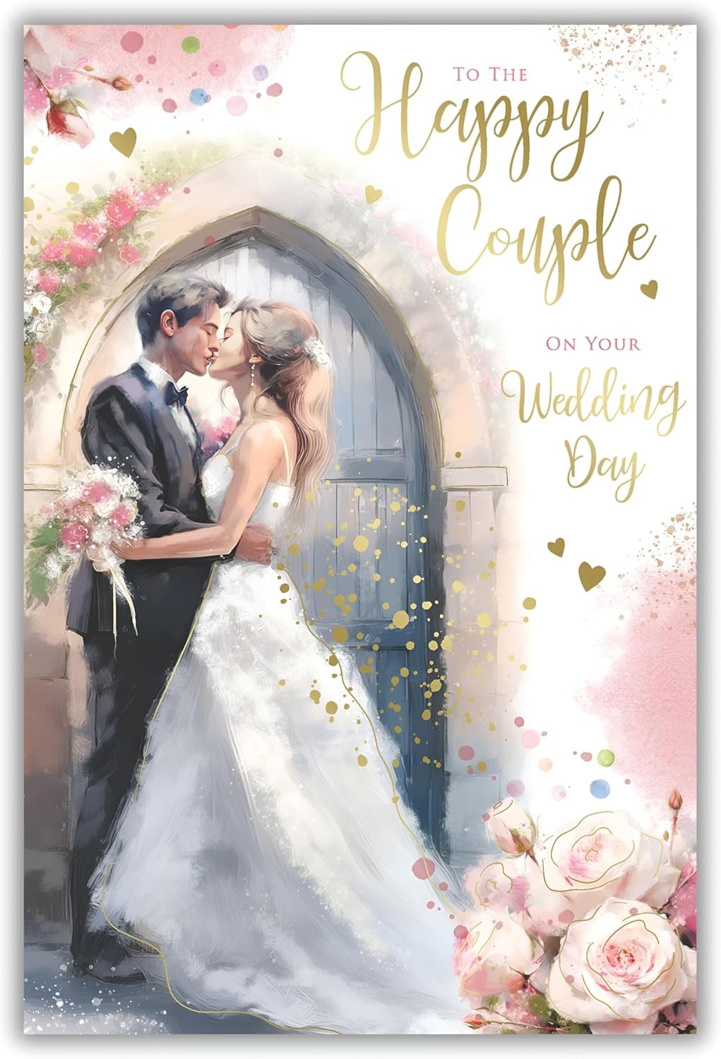 Wedding Day Card  Happy Couple  Romantic Church Scene  Quality Board 15x23cm