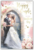 Wedding Day Card  Happy Couple  Romantic Church Scene  Quality Board 15x23cm