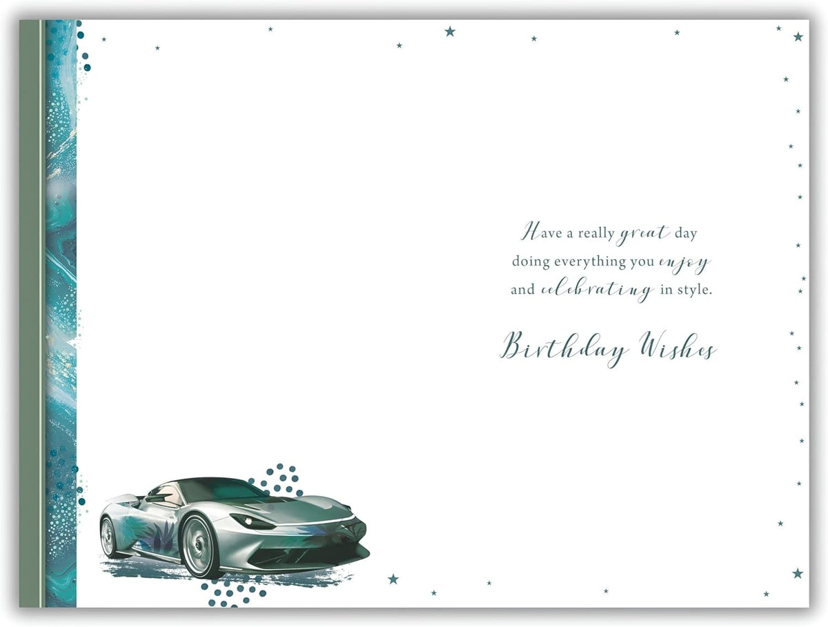Brother Birthday Card  Silver Sports Car & Teal Design Quality Finish  15x23cm