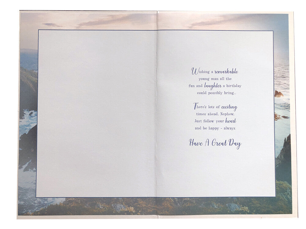 Nephew Birthday Card - Inspirational Sea View Design, Quality Board, Verse