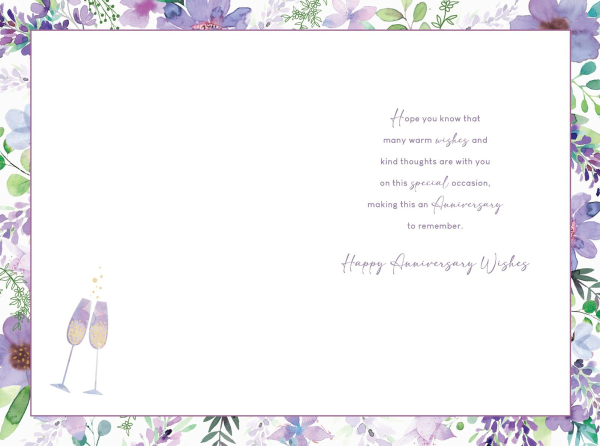 On Your Anniversary Card Champagne Flowers Foil Finish Lovely Verse