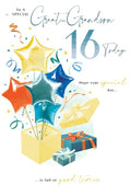 Great-Grandson 16th Birthday Card - Boys Sweet Sixteen Balloons Gifts