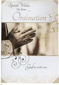 Religious Ordination Card  Prayer Hands & Gold Cross  14.4x21cm