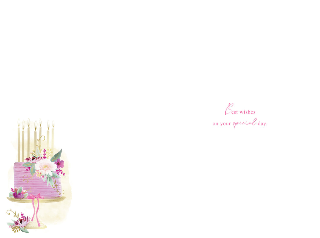 Happy 100th Birthday Card Elegant Floral Cake Design Gold Candles Modern