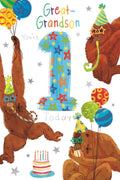 1st Birthday Card for Great-Grandson  Orangutan Design  15x23cm Insert